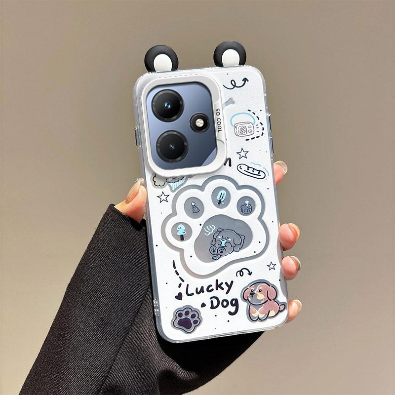 KEYSION Cute Ear Cartoon Case for Infinix Hot 30i with Lanyard Soft Silicone+PC Shockproof Phone Back Cover for Infinix Hot 30i