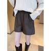 Women's Fall Winter Plus Size High Waisted Loose Slimming Casual PU Leather Shorts Black Outer Wear Fall Spring A Line Pants Mini Shorts