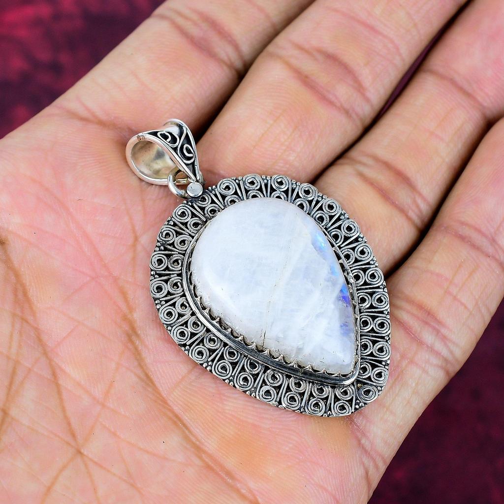 Moonstone 925 Solid Sterling Silver Pendant, Handmade Gemstone Pendant, Gift For Mom Antique Jewelry
