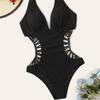 Women's Solid Color Lace-Up One-Piece Swimsuit, Sexy Backless Design for Beach Vacations