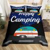 Happy Camping Dekbedovertrek Queen Cartoon Caravan Camping Beddengoedset Boerderij Stijl 3D Camper Dekbedovertrek Met Kussenslopen