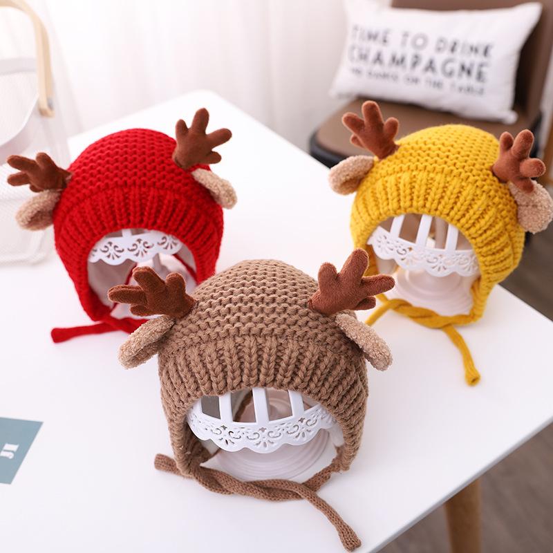 Babyhüte Herbst und Winter Jungen Baby Wollmützen Geweih Ohren Mädchen Ohrenschützer Strickmützen Thermomützen