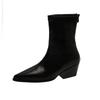 Large Size Women's Boots Korean Style Pointed Toe Fashion Boots Autumn Winter New Arrival Mid Heel Zipper Back Pull Short Tube