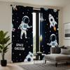 2 Pieces HD Digital Black Department Cartoon Planet Space Astronaut Curtains Home Decorating Style Decorating Living Room Bedroo
