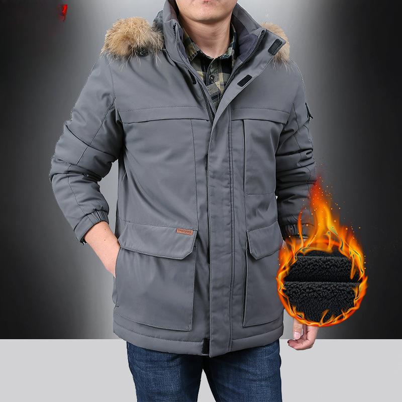 

Стеганая куртка, ворсистая и утолщенная свободная меховая куртка с воротником, мужская быстросохнущая повседневная зимняя стеганая куртка для активного отдыха M серый