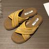 Fashion Fashion Weave Cross Tied Slippers Women Comfortable Concise Summer Open Toe Flat Slippers Casual Non Slip Vacation Beach Sandals