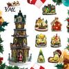 Christmas Tabletop Decorations 2Pcs Train Music Box with Rotating Light, Snow Village Carousel Creative Party Supplies Ornament, Battery/USB