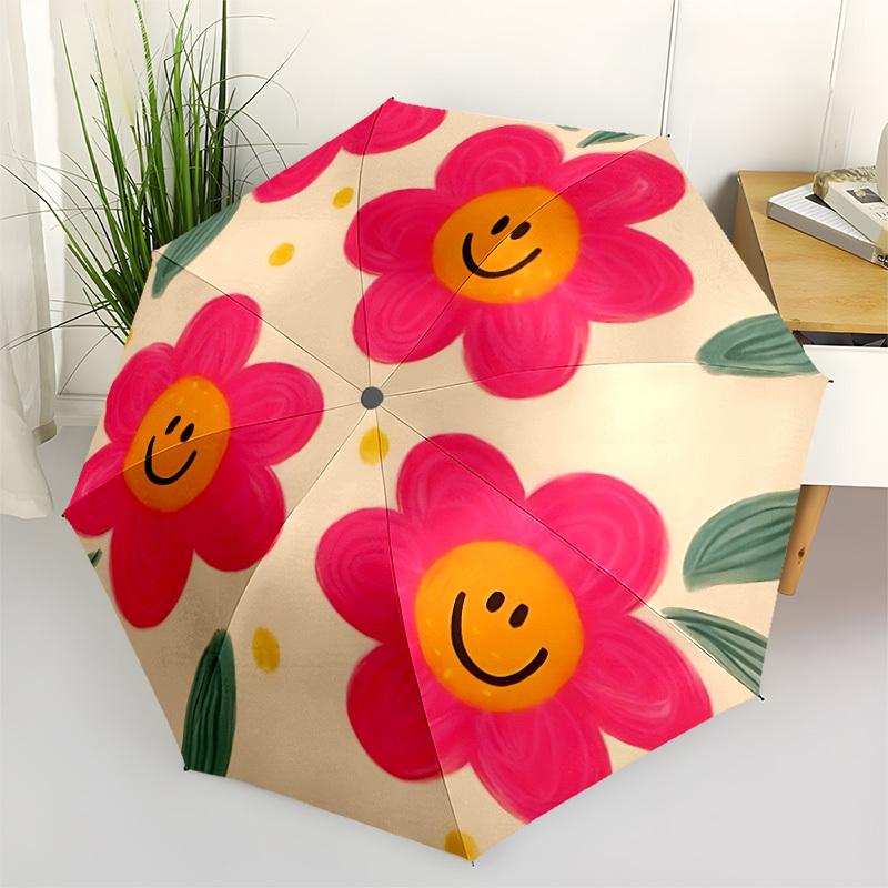 

1pc Flower Smiley Automatic Cute Umbrella 8-Bone Design Compact Gear for Outdoor Travel, Perfect Holiday Gift yy251230010
