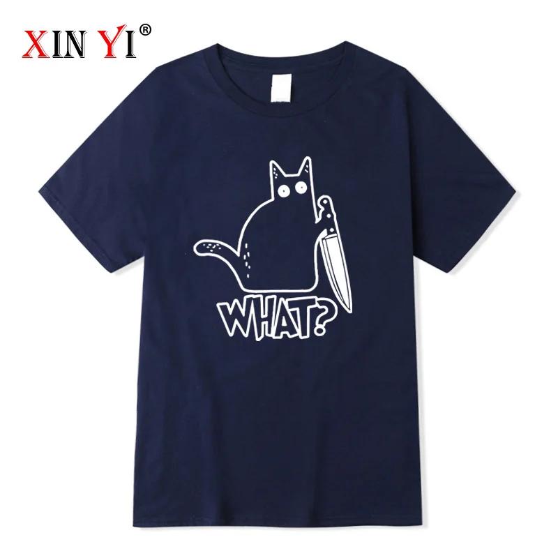 

Men s T-shirt High Quality 100% Cotton Knife Cat Print Men T Shirt Casual Loose Men Tshirt O-neck T-shirt Men Tees Tops M