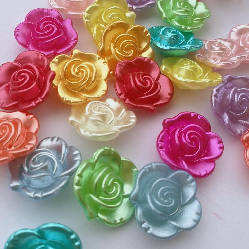 18mm ABS Pearl Flower Beads with Back Holes for Washable Multi-Color Garment and Home Decor