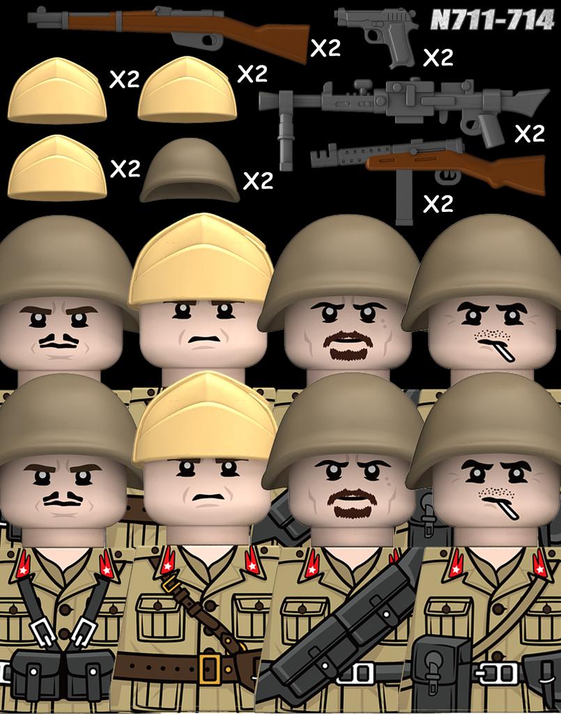 MOC WK2 Italienische Soldaten Figuren Bausteine Italien Armee Infanterie Offizier Waffen Pistole Umhang Helme Panzerkanone Steine Spielzeug