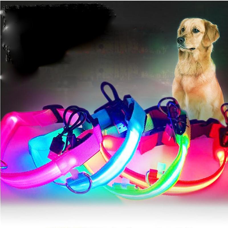 Adjustable Size Usb Rechargeable Led Pet Collar For Cats And Dogs Nylon Material
