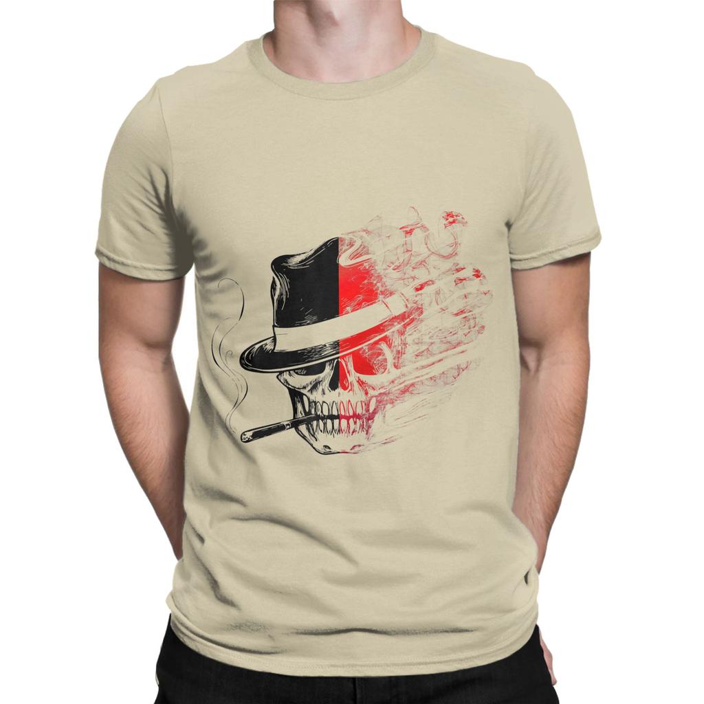 Harajuku TShirt Beach Skeleton Smoking Leisure T Shirts Cotton Tshirt for Couple Y2K Classic Printed Short Sleeve Tees