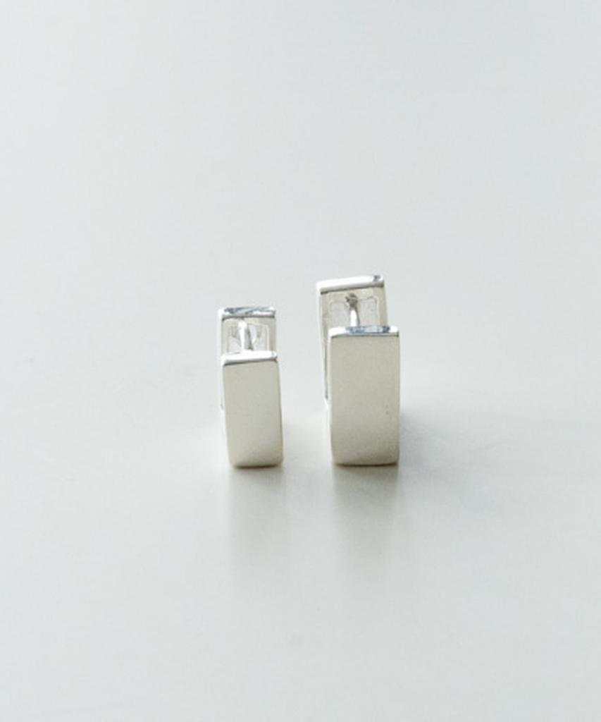 Alleun Silver 925 Square Short One-Touch Silver Ring Earrings