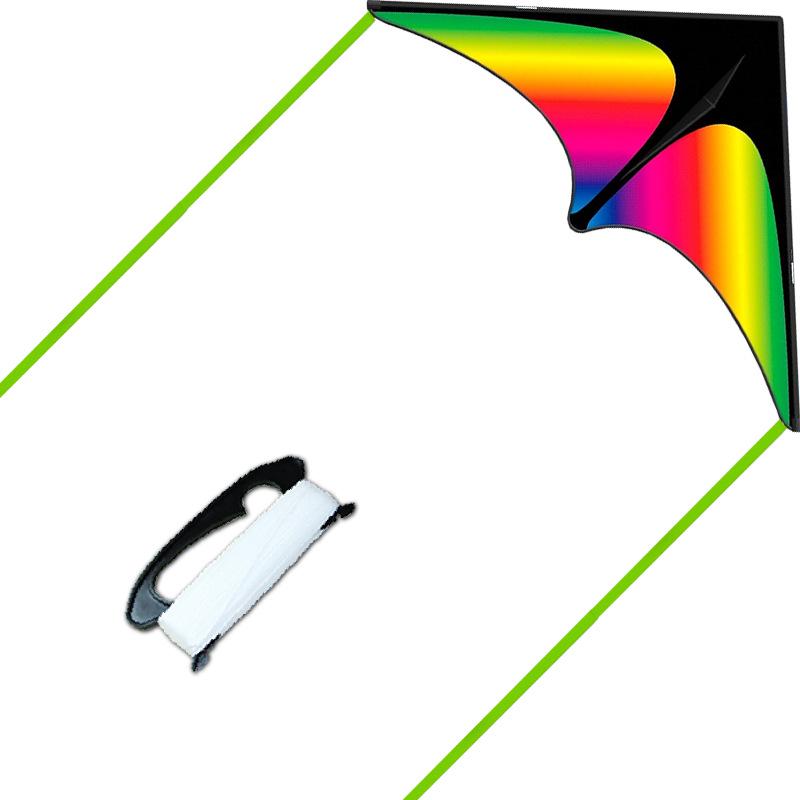 Rainbow Triangle Kite with Double Tail - Colorful Cartoon Design for Children & Adults