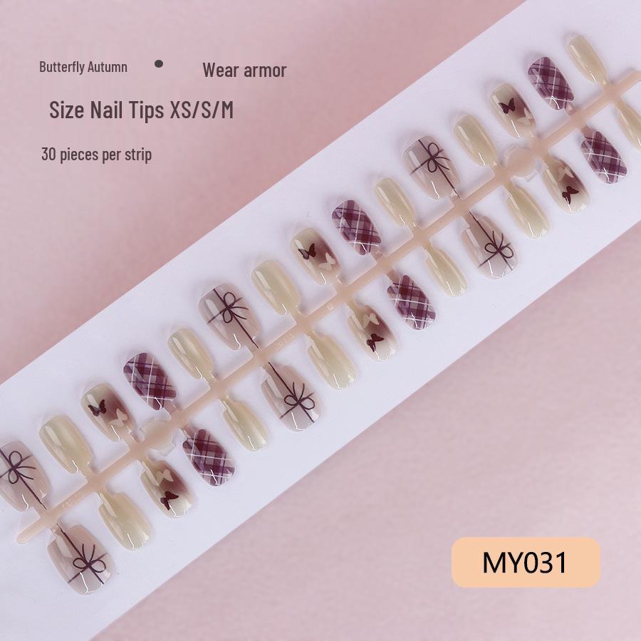 

Purple Butterfly French Cat Eye Nail Tips - 30 Piece Set, Elegant & Versatile Design