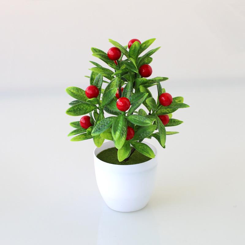 Artificial Potted Desktop Ornament: Green Plants & Money Fruit Bouquet