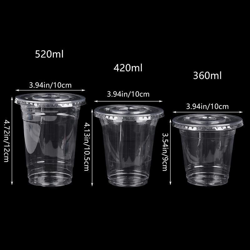 10Pcs 360/420/520Ml Plastic Straw Cups With Lids Snack And Drink Cup Cold Cup Clear Disposable Pet Plastic Cup Boba Milk Tea Cup