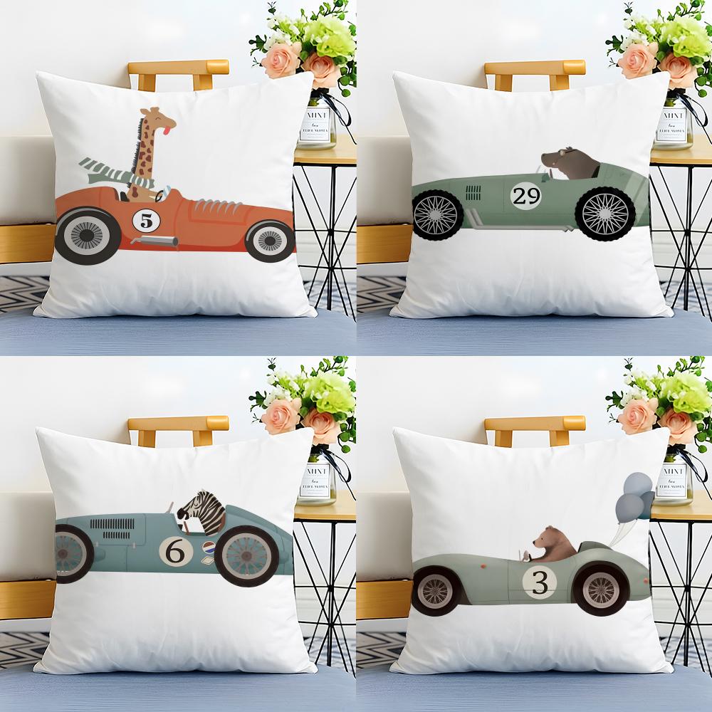 Funny Cartoon Animals Car Art Cushion Cover Linen Pillowcase Soft For Sofa Bed Home Room Decor