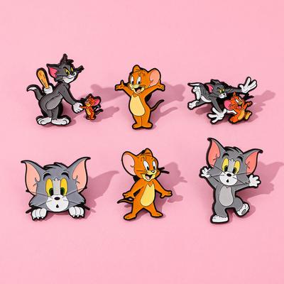 Roztomilý kreativní kovový odznak kočky a myši, brož z hliníkové slitiny s motivem kocour Tom a myš Jerry, připínací dekorace