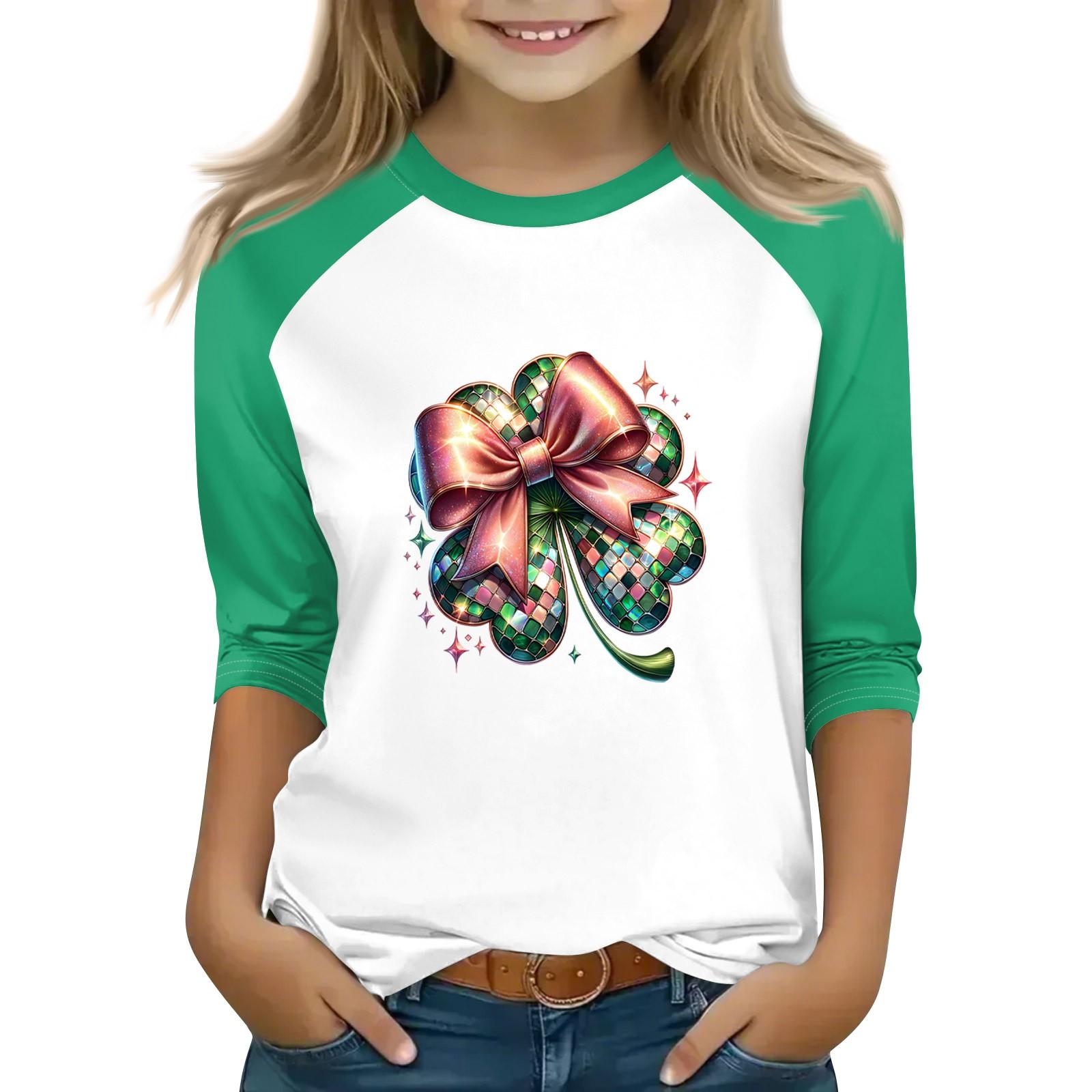 

Топы для девочек 4-16 лет с круглым вырезом и рукавами 3/4 Футболки Модные топы Наряды Футболки 160 белый