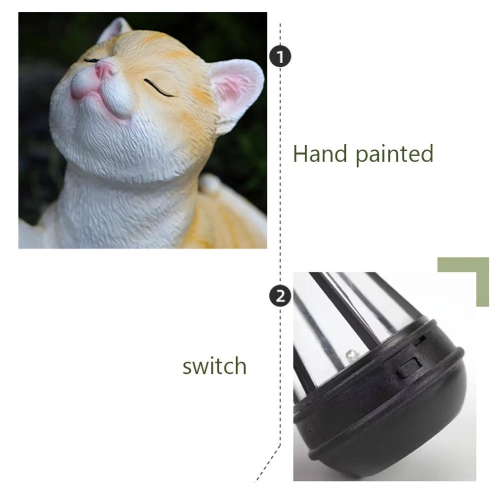 Resin Resin Cat Figurines Cute Solar Animal Lamp Garden Yard Figurines Decor