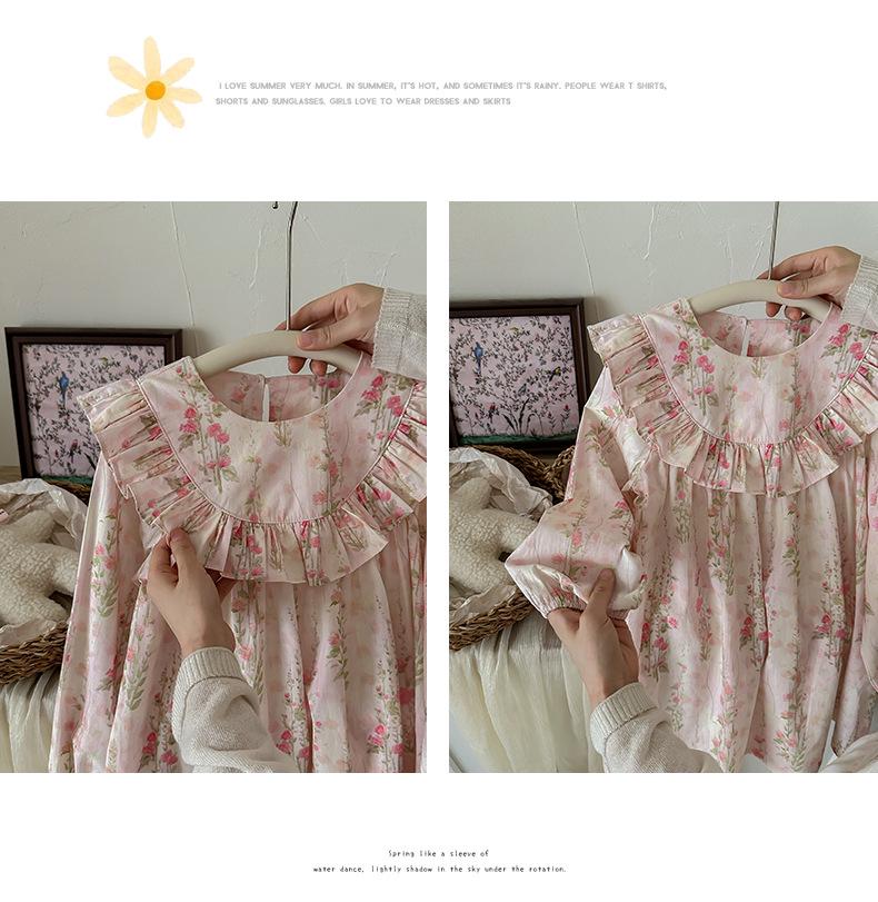 Korean Ruffle Lace Floral Dress for Girls - Autumn 2026 Sweet Princess Style