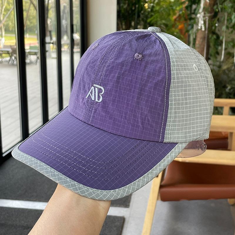 

Short Brim Baseball Cap Letter Embroidery Nylon Material Color Block Design Unisex Sun Hat for Cycling Running Outdoor Sports Adjustable фиолетовый