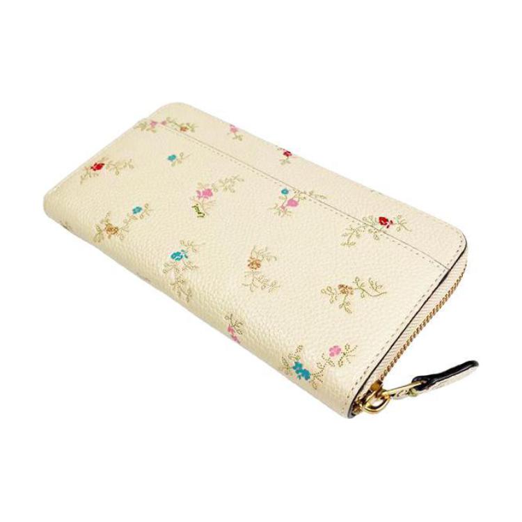 New COACH Accordion Zip Pebbled Leather Wrist Bag Clutch Wallet Trumpets Women's Wool White C7185-B4IY