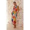 VEZFAA Women's Fashion Summer Spring Flower Pattern Print Sleeveless Hanging Neck High Waist Casual Dresses