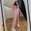 Early Autumn Sporty Double-Zip Hoodie & Drawstring Ankle-Tie Pants Set for Women