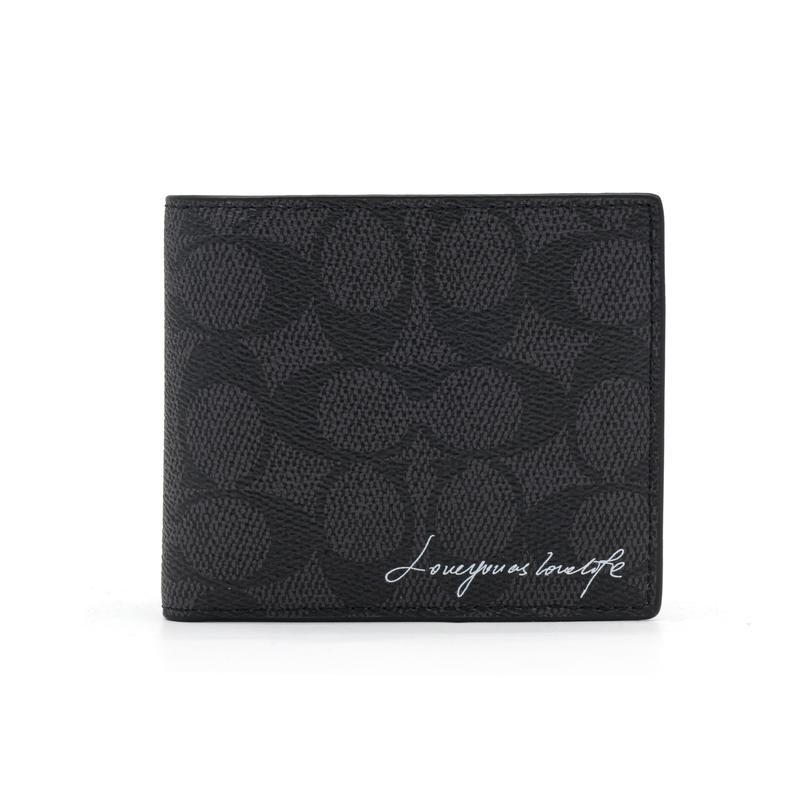 COACH [Customized bag] Billfold Wallet 10 Brand embossed printing hot stamping coated canvas Cool Play Koala Love You Wallet Men s Black чёрный