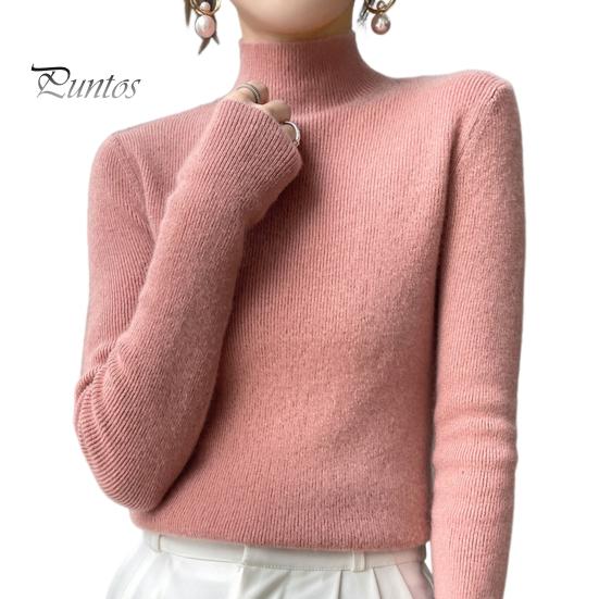 

Женские топы с высоким воротником и длинным рукавом, облегающие трикотажные топы с ребристым краем, однотонный свитер на каждый день M розовый