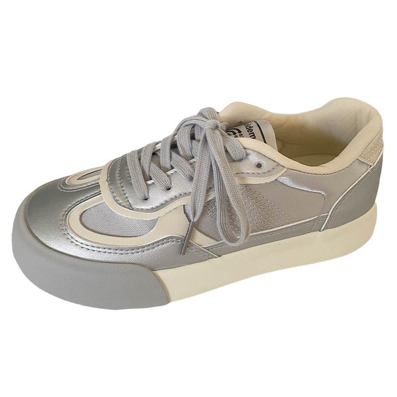 

TP383 латексна устілка/платформа білі туфлі жіночі 2024 новий популярний нішевий круглий носок шнурівка кеди німецькі тренувальні туфлі 40 срібний