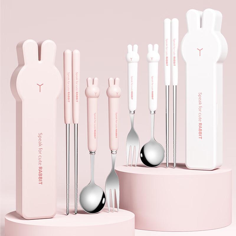 Ru Han White Rabbit Portable 3-Piece Stainless Steel Cutlery Set