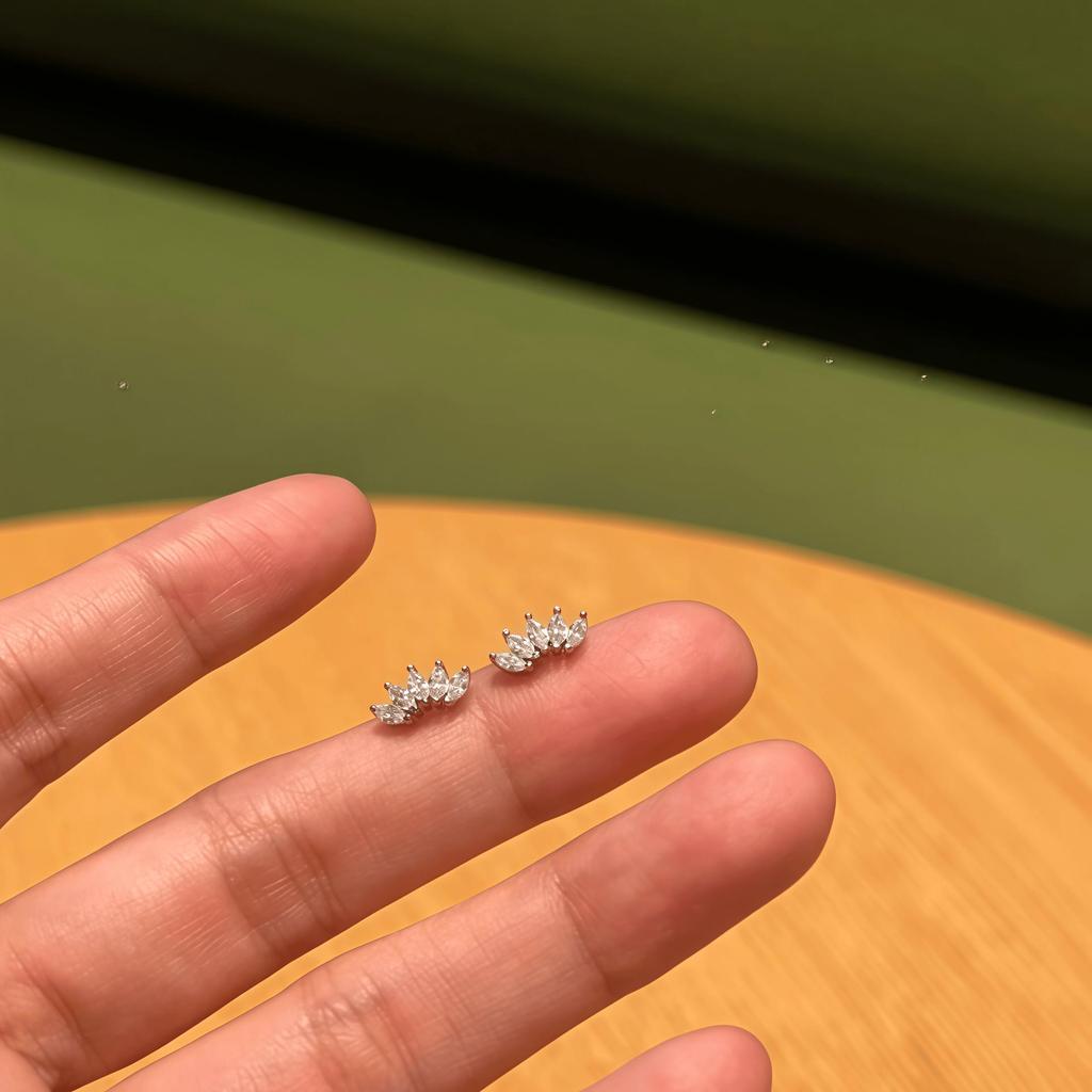 High-End Marquise Cut Feather Stud Earrings: 18K Gold-Plated S925 Sterling Silver for Women