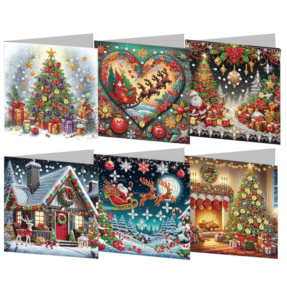 6PCS DIY Xmas Designs Rhinestone Diamond Art Mosaic Postcards Diamond Art Handmade Cards Thank You Cards and Holiday Blessings