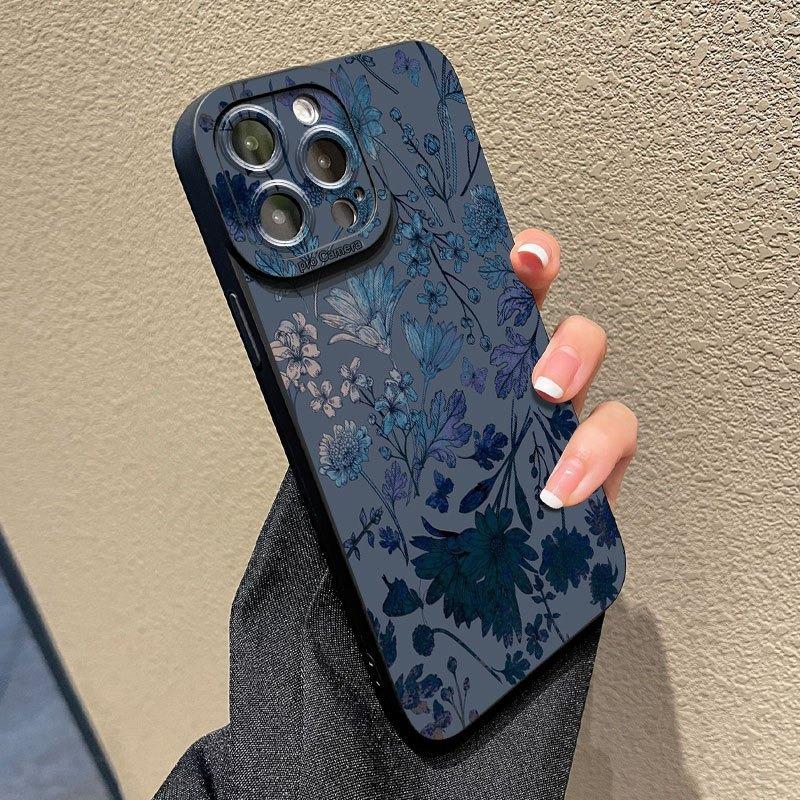 Gray Base Blue-Purple Floral Phone Case For Xiaomi Redmi Note 14 4G Cases Redmi Note 13 12 Pro Plus 12S 11 10 14C 13C 12C Cover