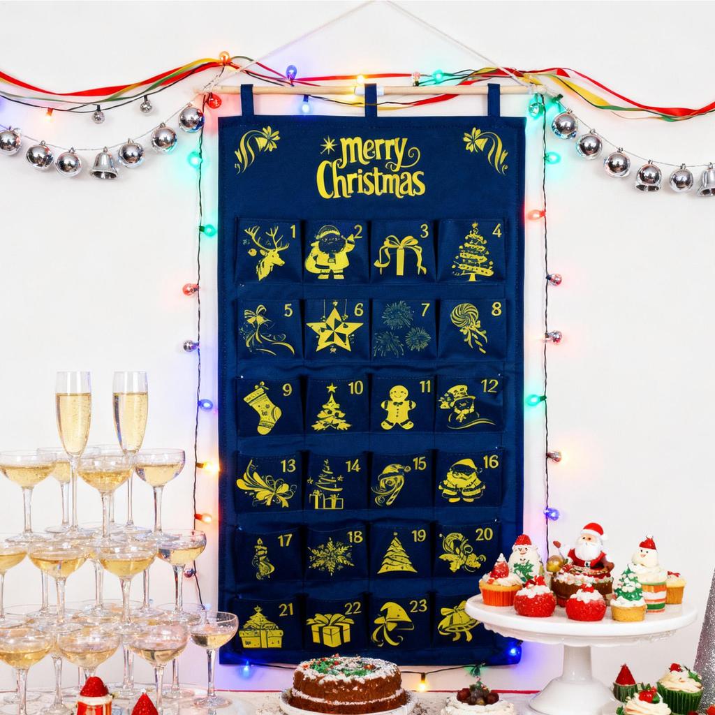Hangable Fabric Advent Calendar with 24 Pockets - 24 Day Christmas Countdown Bag for Candy Chocolate, for Bedroom, Nursery Decor