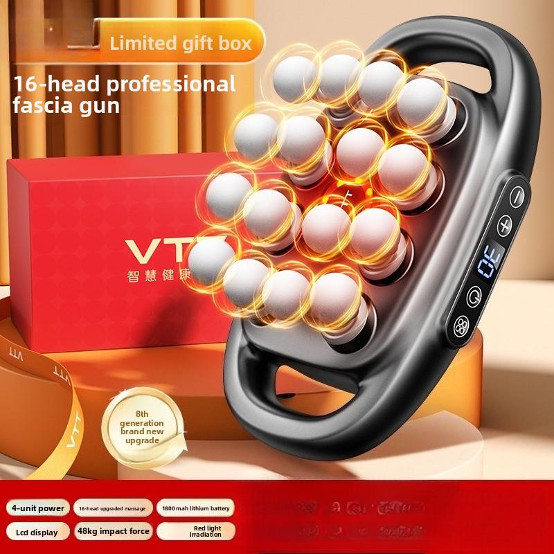 LED Digital Display 8-head Fascia Gun Multi-head Massager Deep Massager Red Light Irradiates Waist High-frequency Vibration