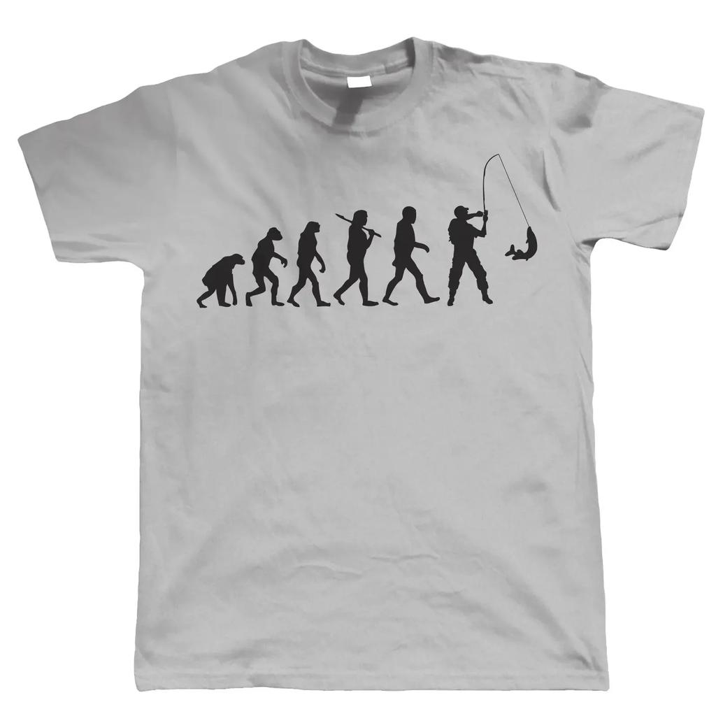 Evolution of Fishinger Funny T Shirt - Birthday Gift for Dad Him Round Neck Crazy Top Tee Sleeve Tee Shirt Homme T-Shirt