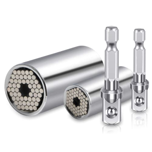 Spurtar Universal Socket Set of 2 (11-32mm & 7-19mm) with Adapters, Versatile Socket for Maintenance and Repair, 54 Steel Pins, Compatible with Impact