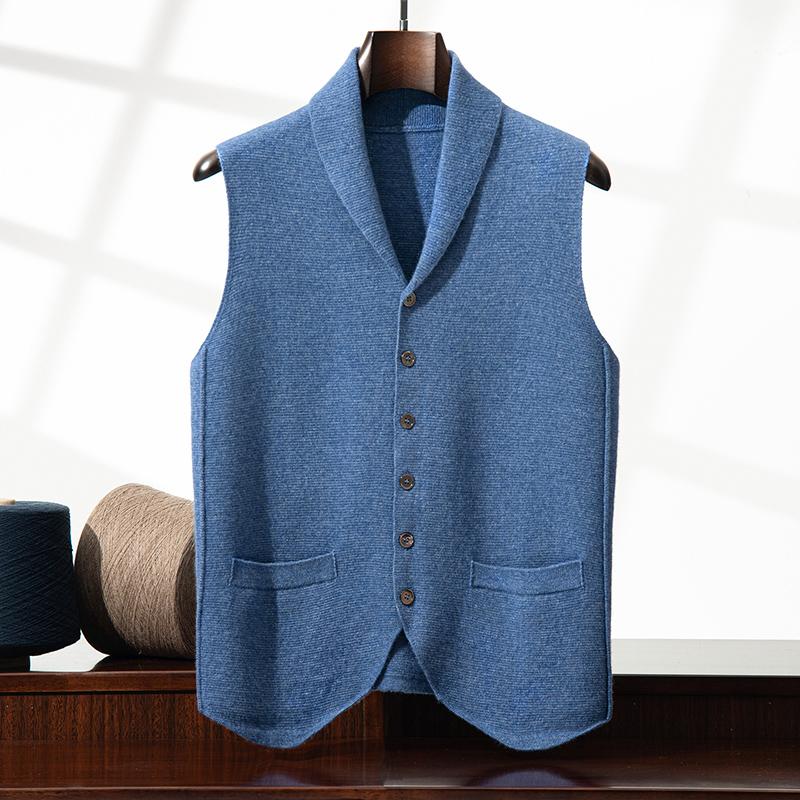 Cardigan da uomo 100% cashmere senza maniche business casual maglia gilet maglione largo Pull Girocollo Top T-shirt basico Pullover