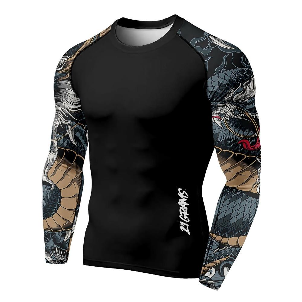 Maglietta girocollo da uomo con stampa 3D, motivo drago, stampa 3D, autunno, casual, a maniche lunghe, oversize, alla moda