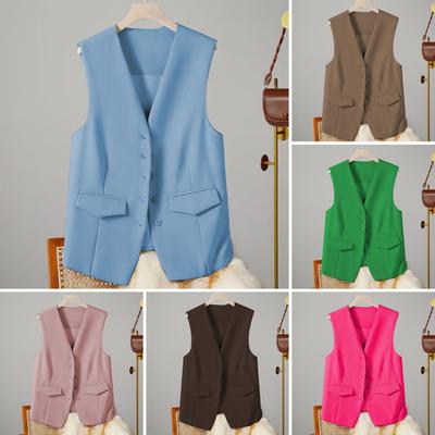 Damen Anzugweste Einreihig V-Ausschnitt Ärmellos Dekorative Taschen Strickjacke Formeller Business-Stil Lässige Bürokleidung Weste Frühlings- und Sommerkleidung
