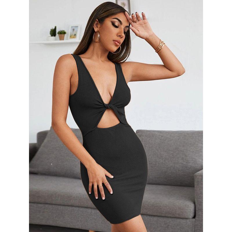 Slim Short Skirt Temperament Navel V-neck Sexy Dress Dress