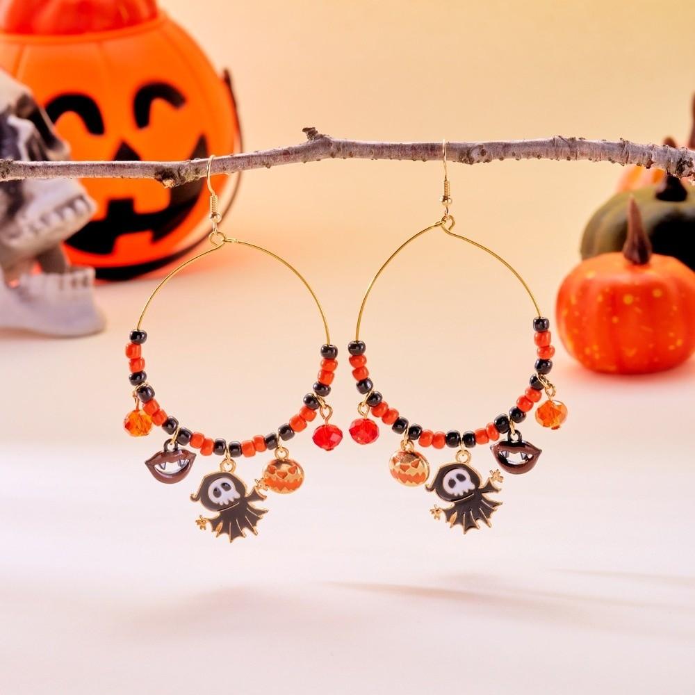 Beads Halloween Earrings Circle Ghost Dangle Earrings Creative Pumpkin Hoop Earrings Hipster