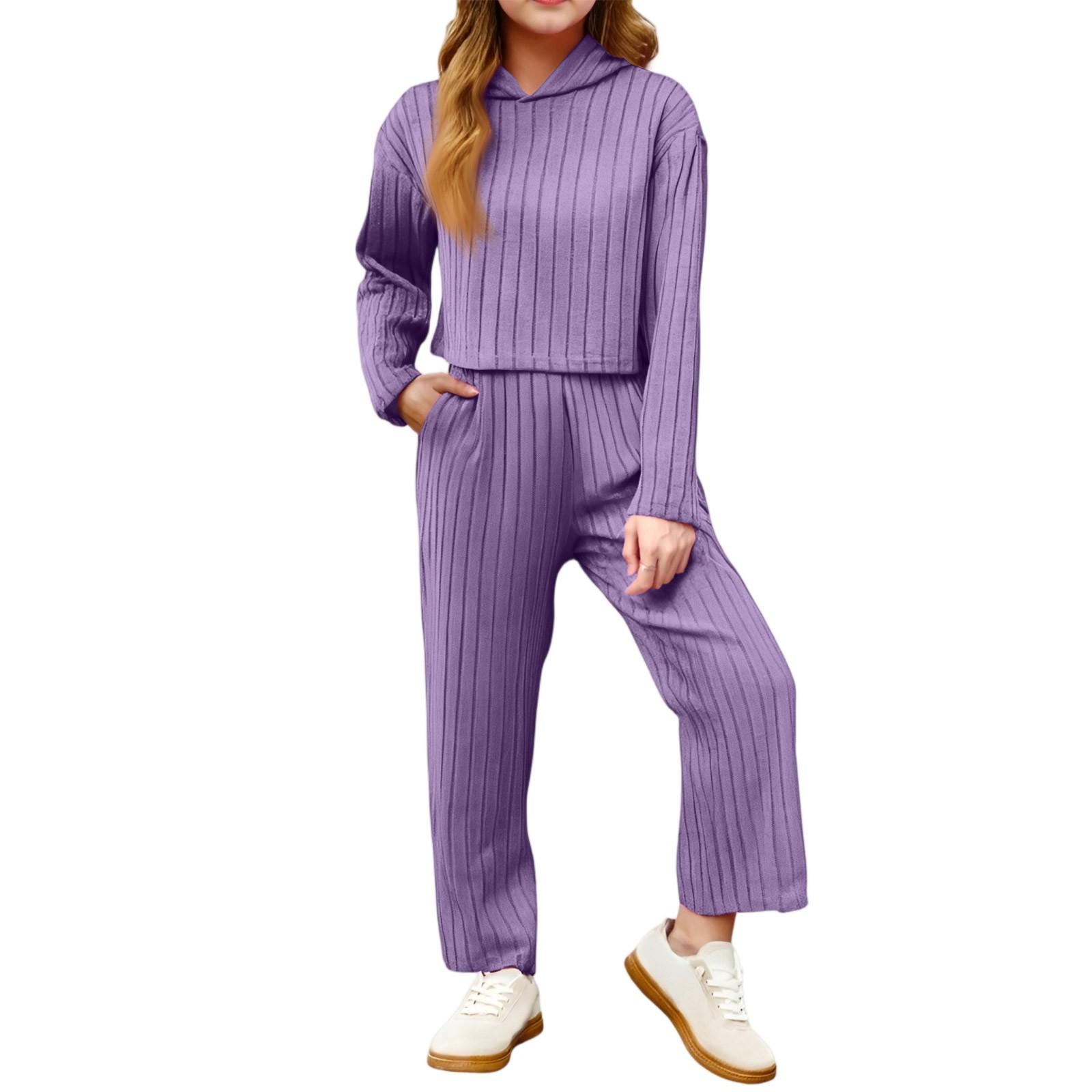 

Girls Knit Sweater Set - Long Sleeve Pullover & Straight Leg Pants 14 фіолетовий