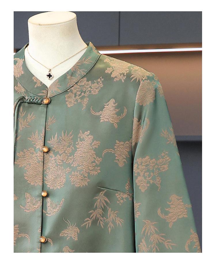 Elegant Seven-Sleeve Chinese Style Top for Women - Loose Fit, Printed Design, Perfect for Middle-Aged and Elderly Mothers or Grandmothers