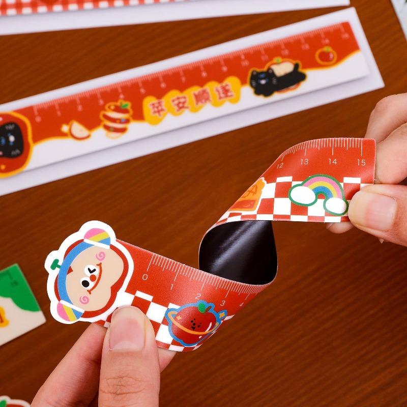 Cartoon Apple Magnetic Bookmark Ruler, Student Flexible Ruler, Cute and Girlish, Inspiring Stationery Magnetic Straight Ruler